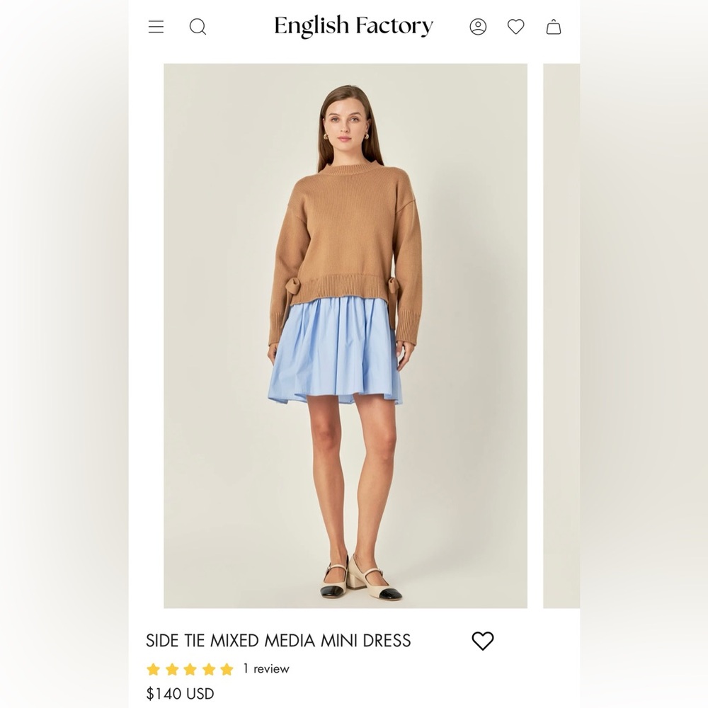 NWT English Factory Side Tie Mixed Media Mini Dress